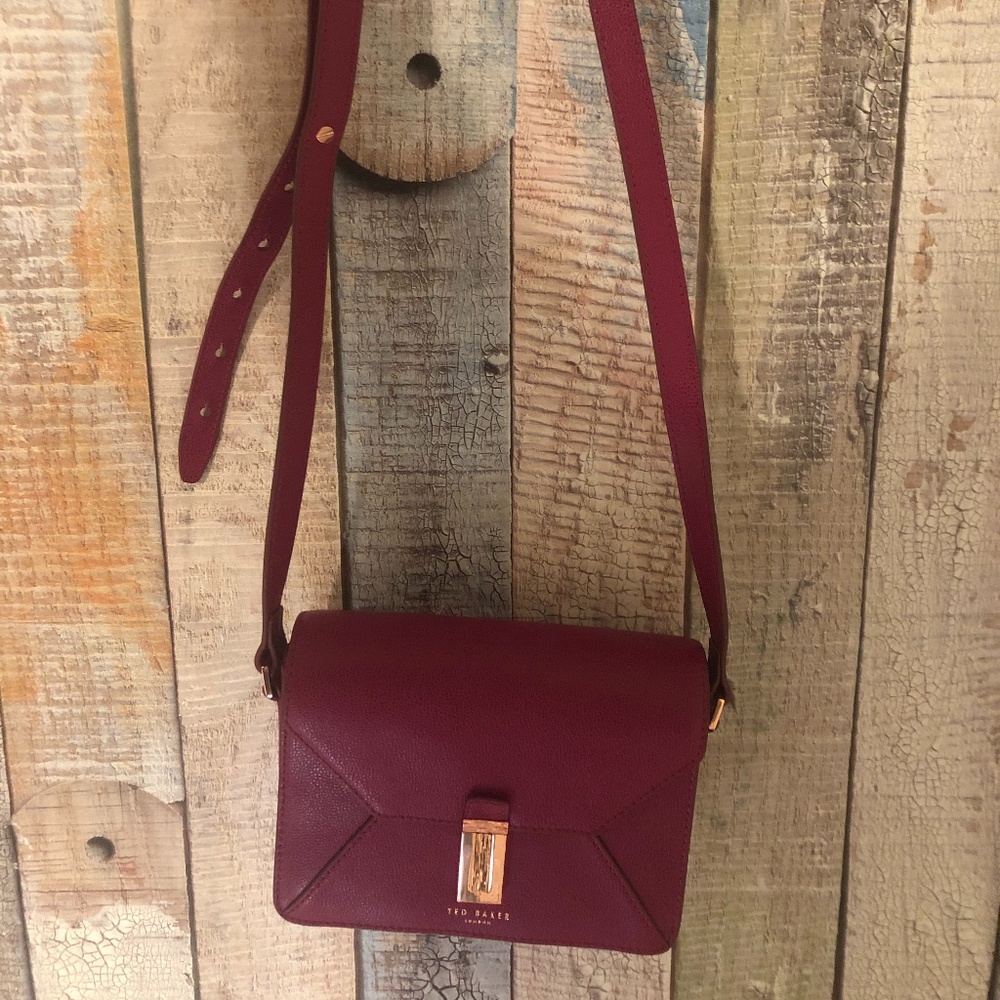 Ted Baker Crossbody Bag, fuschia grained calfskin leather w/ rose gold hardware